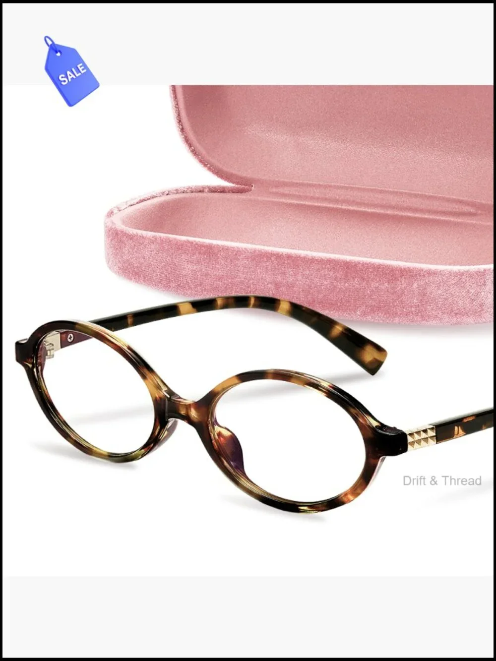 Y2K Oval Blue Light Glasses Women Metal Frame w/ Blush Case